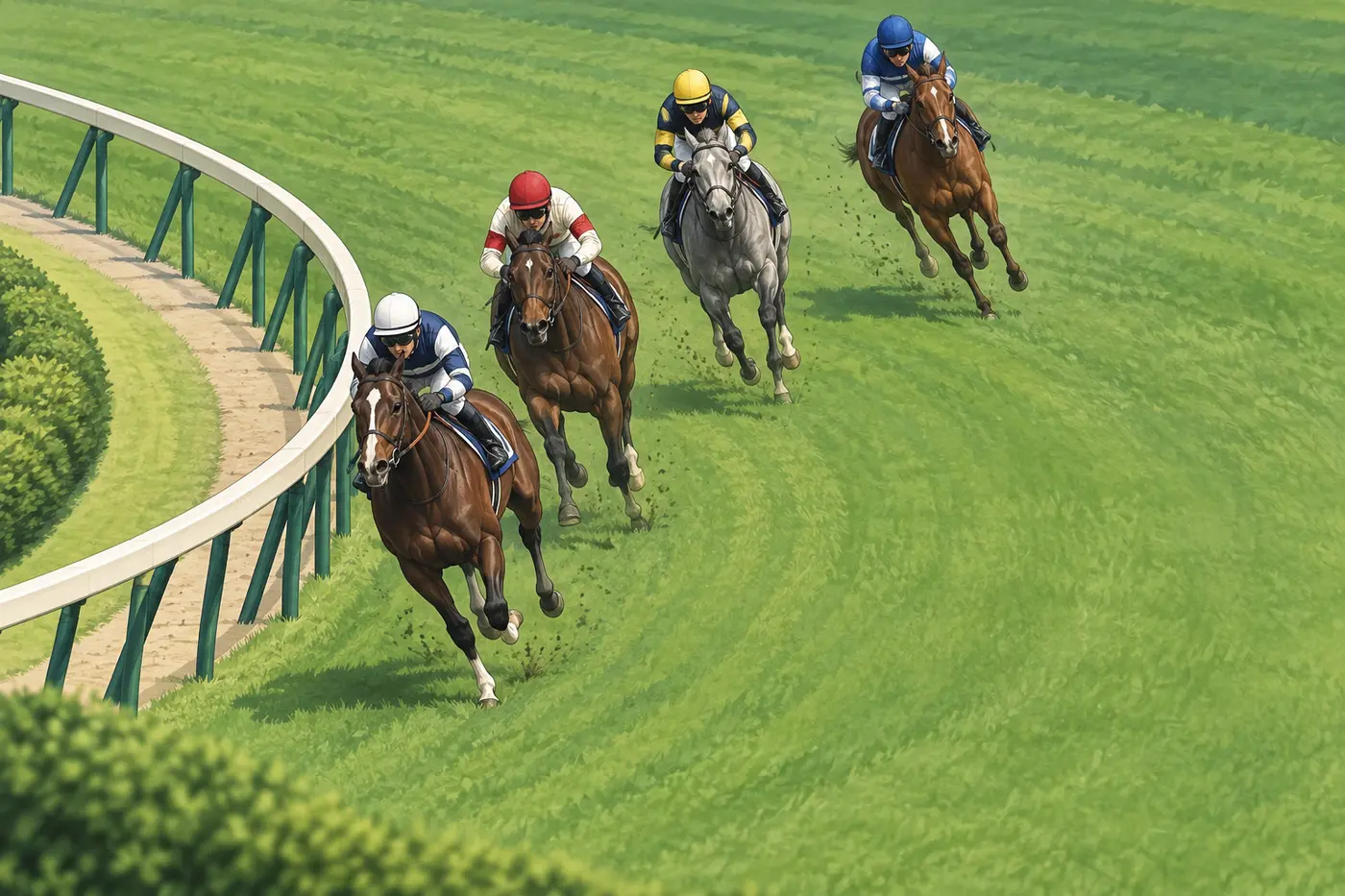 コーナーを走る競走馬